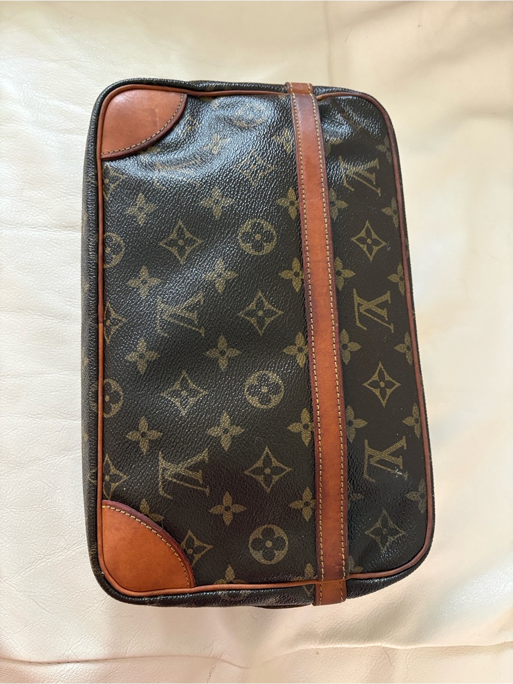 Louis Vuitton Monogram Canvas Toiletry Pouch with Tan Leather Trim